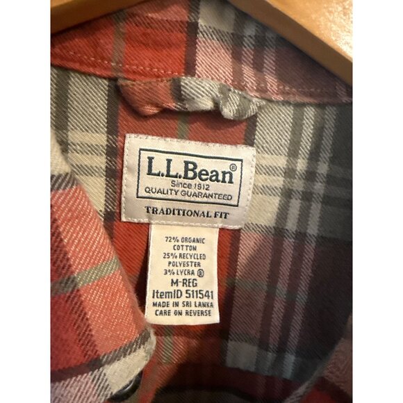 L.L. Bean Mens Traditional Fit Red Plaid Button-Down Shirt M-Reg Organic Cotton - Picture 2 of 7